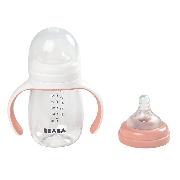 [Béaba] 2 in 1 Bottle to Sippy Learning Cup 210ml — Vintage Pink