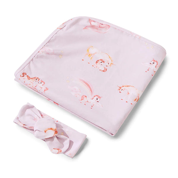[Snuggle Hunny] Baby Jersey Wrap & Topknot Set — Unicorn