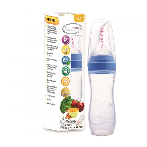 AUTUMNZ Silicone Squeeze Feeder with Spoon *Stand Neck 120ml* - Blue