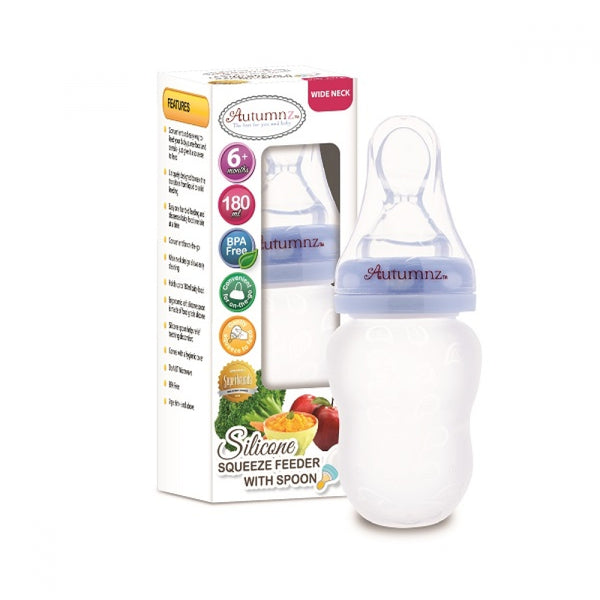 AUTUMNZ Silicone Squeeze Feeder with Spoon *Wide Neck 180ml* - Blue