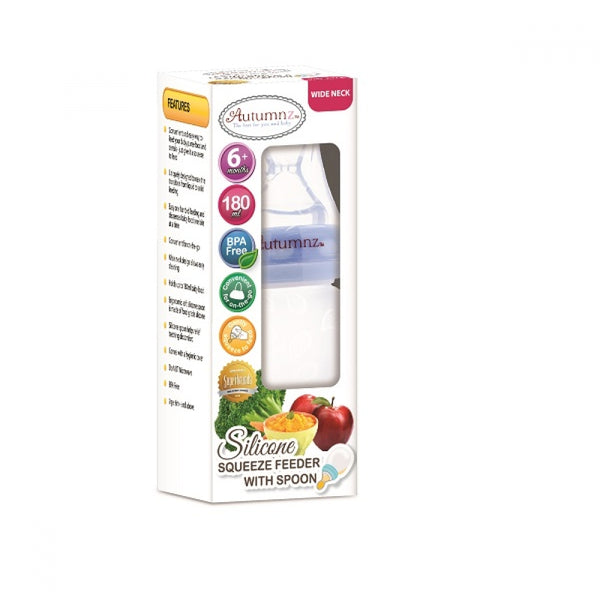 AUTUMNZ Silicone Squeeze Feeder with Spoon *Wide Neck 180ml* - Blue