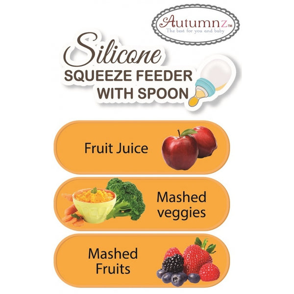 AUTUMNZ Silicone Squeeze Feeder with Spoon *Wide Neck 180ml* - Blue