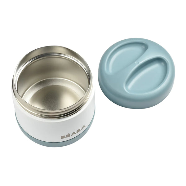 [Béaba] Stainless Steel Food Container 500ml — Baltic Blue/White