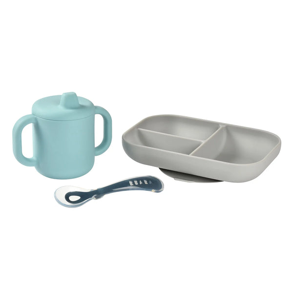 Silicone Suction Plate and Spoon Set grey