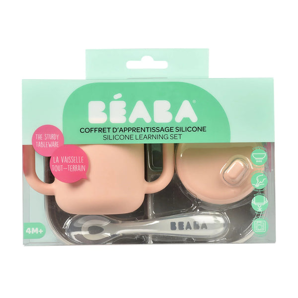 [Béaba] Silicone Learning Set — Pink/Grey