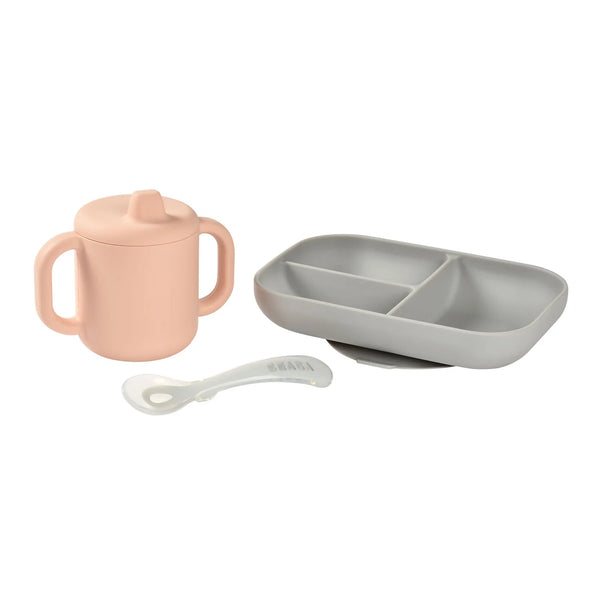 [Béaba] Silicone Learning Set — Pink/Grey