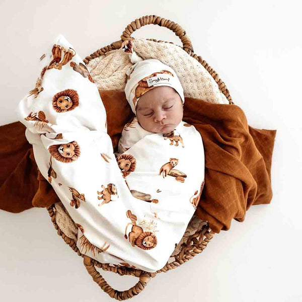 [Snuggle Hunny] Baby Jersey Wrap & Beanie Set — Lion