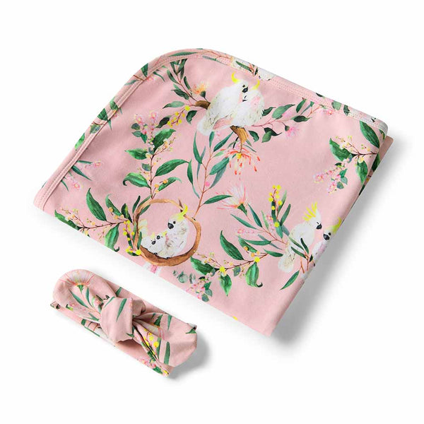[Snuggle Hunny] Baby Jersey Wrap & Topknot Set — Cockatoo