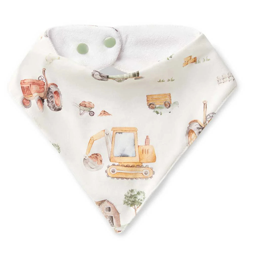 [Snuggle Hunny] Dribble Bandana Bib - Diggers and Tractors