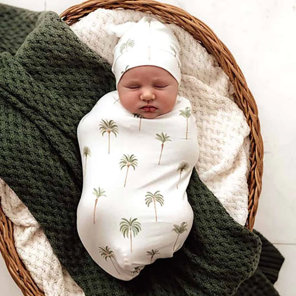 [Snuggle Hunny] Snuggle Swaddle & Beanie Set — Green Palm