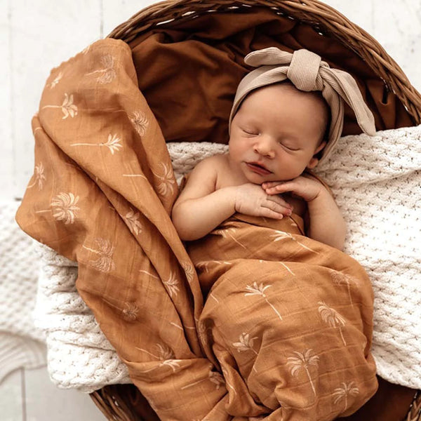 Snuggle Hunny Organic Muslin Wrap Bronze Palm Bloom and Bless