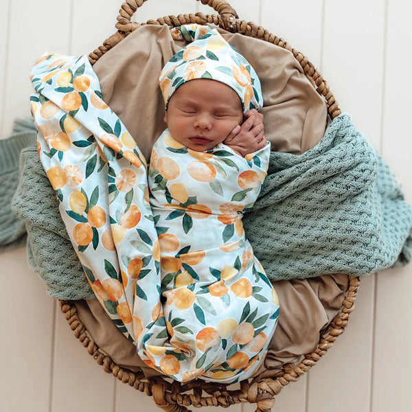 [Snuggle Hunny] Baby Jersey Wrap & Beanie Set — Citrus Squeeze