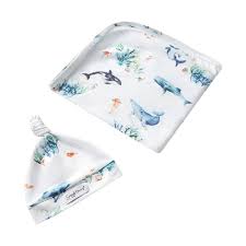 [Snuggle Hunny] Baby Jersey Wrap and Beanie set - Ocean