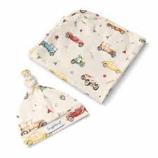 [Snuggle Hunny] Baby Jersey Wrap & Beanie Set — Vintage Cars
