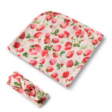[Snuggle Hunny] Baby Jersey Wrap and Topknot set - Strawberry
