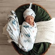 [Snuggle Hunny] Baby Jersey Wrap and Beanie set - Ocean