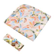 [Snuggle Hunny] Baby Jersey Wrap & Topknot Set — Summer Palm