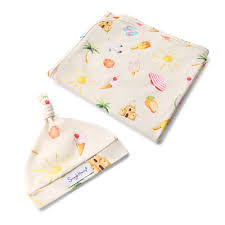 [Snuggle Hunny] Baby Jersey Wrap & Beanie Set — Beach Fun