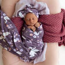 [Snuggle Hunny] Baby Jersey Wrap and Topknot set - Midnight Swan