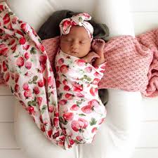 [Snuggle Hunny] Baby Jersey Wrap and Topknot set - Strawberry