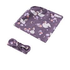 [Snuggle Hunny] Baby Jersey Wrap and Topknot set - Midnight Swan