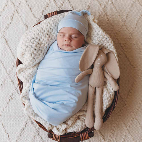[Snuggle Hunny] Baby Jersey Wrap & Beanie Set — Baby Blue