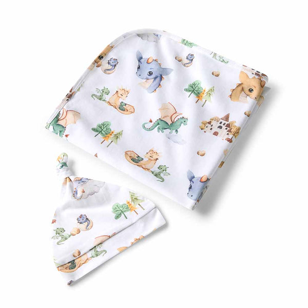 [Snuggle Hunny] Baby Jersey Wrap & Beanie Set — Dragon
