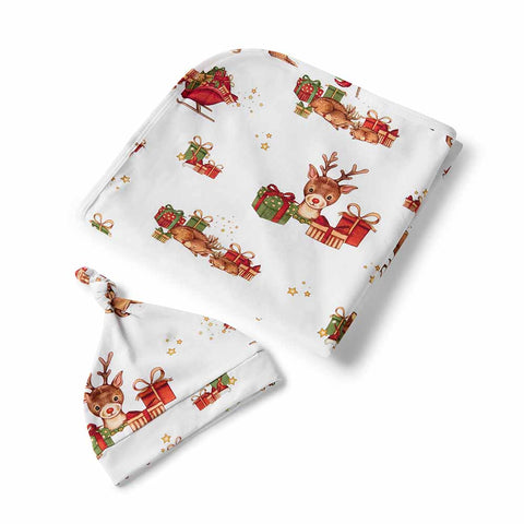 [Snuggle Hunny] Baby Jersey Wrap & Beanie Set — Christmas (+ milestone card)