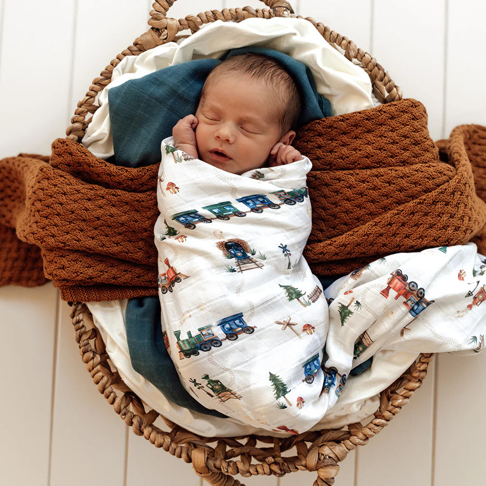 [Snuggle Hunny] Organic Muslin Wrap — Trains
