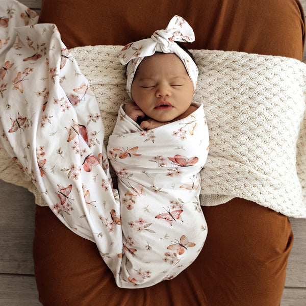 [Snuggle Hunny] Baby Jersey Wrap & Topknot Set — Butterfly