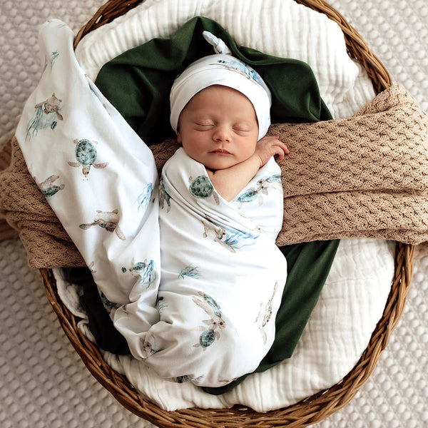 [Snuggle Hunny] Baby Jersey Wrap & Beanie Set — Turtle