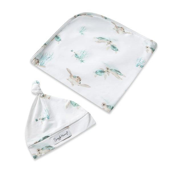 [Snuggle Hunny] Baby Jersey Wrap & Beanie Set — Turtle