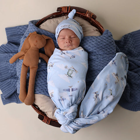 [Snuggle Hunny] Baby Jersey Wrap & Topknot Set — Taking Flight