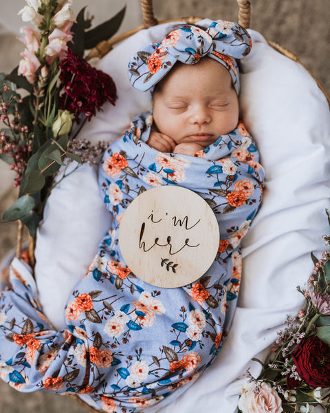 [Snuggle Hunny] Baby Jersey Wrap & Topknot Set — Vintage Blossom