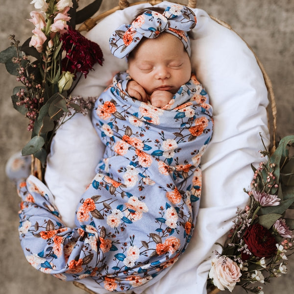 [Snuggle Hunny] Baby Jersey Wrap & Topknot Set — Vintage Blossom