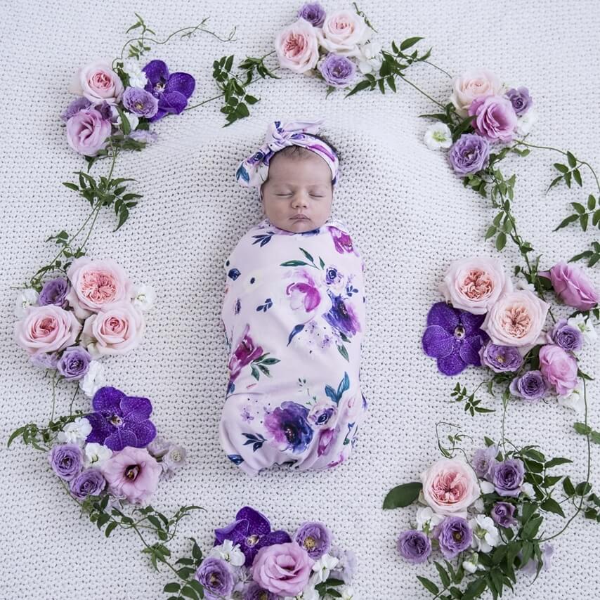 [Snuggle Hunny] Snuggle Swaddle & Topknot Set — Floral Kiss