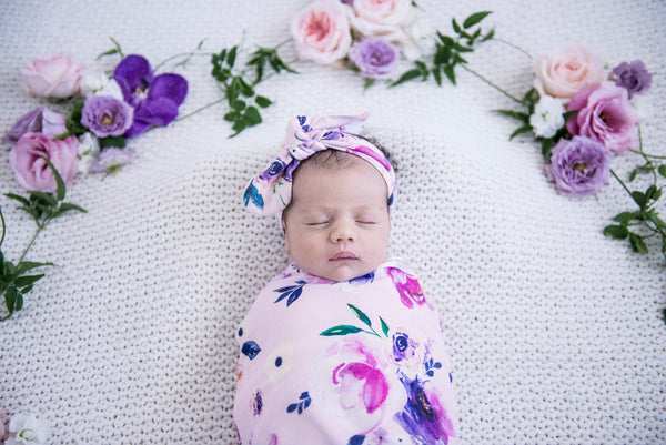 [Snuggle Hunny] Snuggle Swaddle & Topknot Set — Floral Kiss