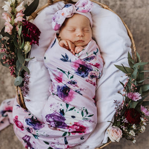 [Snuggle Hunny] Baby Jersey Wrap & Topknot Set — Floral Kiss