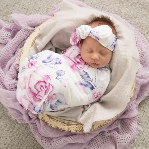 [Snuggle Hunny] Baby Jersey Wrap & Topknot Set — Lilac Skies