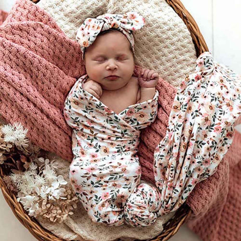 [Snuggle Hunny] Baby Jersey Wrap & Topknot Set — Spring Floral