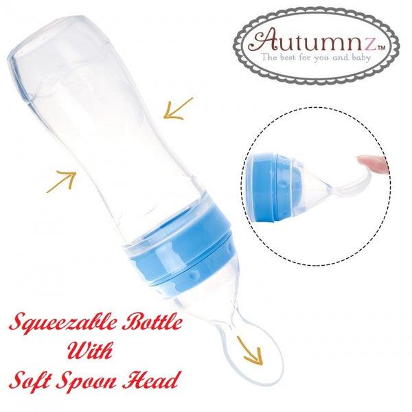 AUTUMNZ Silicone Squeeze Feeder with Spoon *Stand Neck 120ml* - Blue