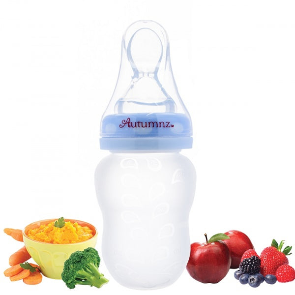 AUTUMNZ Silicone Squeeze Feeder with Spoon *Wide Neck 180ml* - Blue
