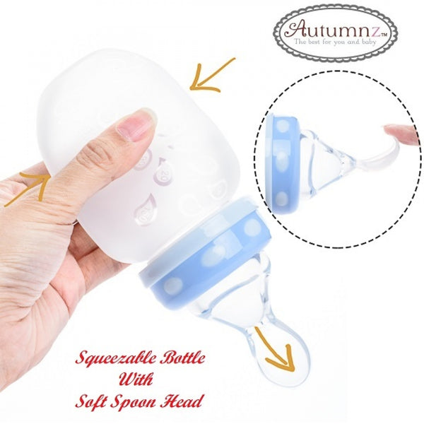 AUTUMNZ Silicone Squeeze Feeder with Spoon *Wide Neck 180ml* - Blue
