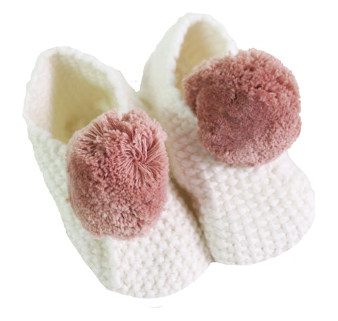 [Alimrose] — Baby Pom Pom Slippers Ivory Blossom