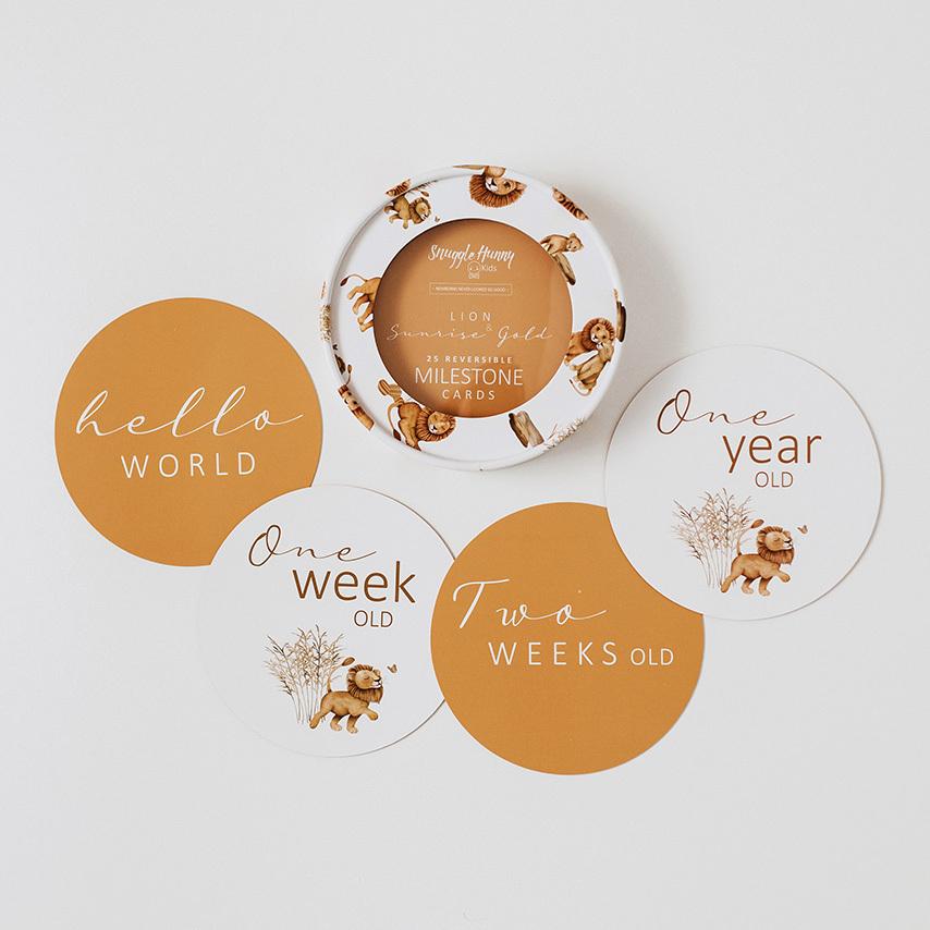 [Snuggle Hunny] Reversible Milestone Cards — Lion & Sunrise Gold