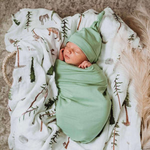 [Snuggle Hunny] Snuggle Swaddle & Beanie Set — Sage