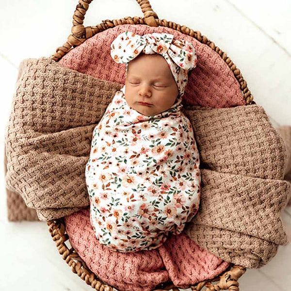 [Snuggle Hunny] Snuggle Swaddle & Topknot Set — Spring Floral